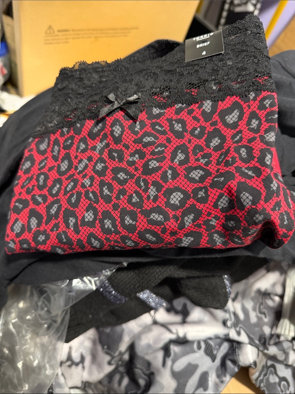 Torrid brand Women s Red and Black Leopard Lace-Trim panties